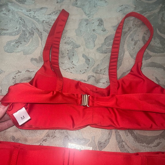Red High Waisted Two Piece Set | High Waist Red Belted Bikini - Picture 9 of 9